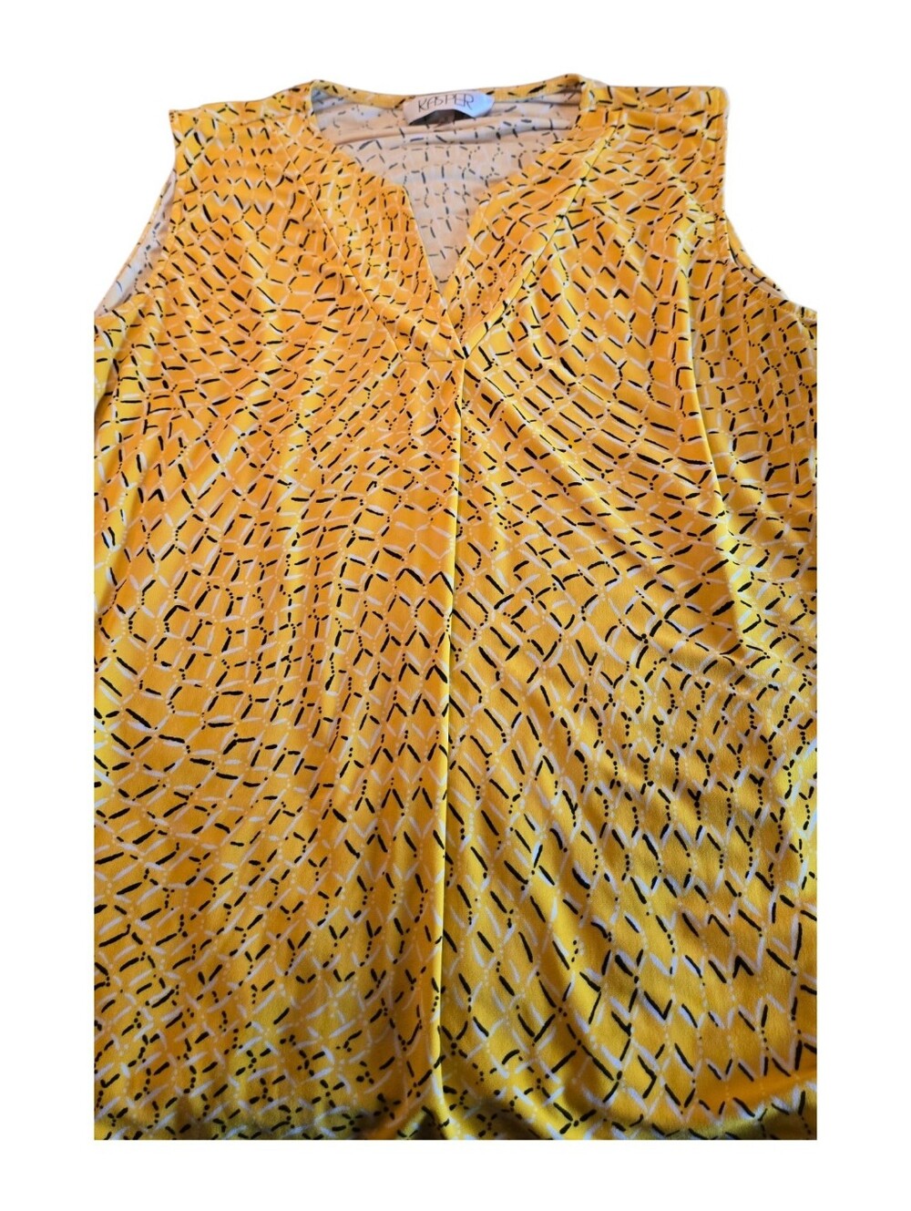 Kasper Sleeveless Yellow Printed V-Neck Blouse size XL